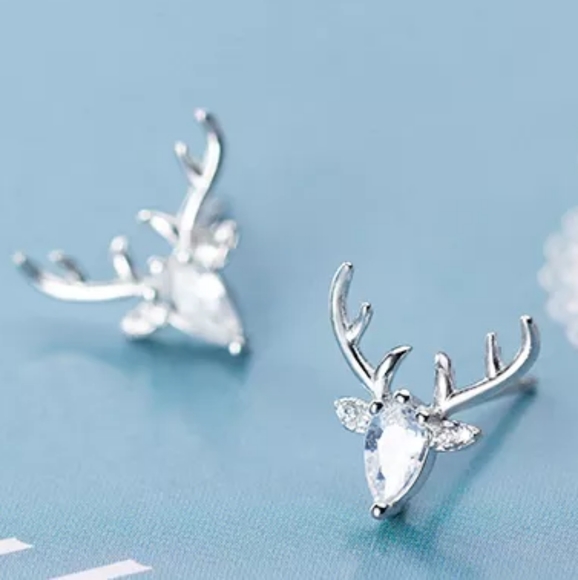 Reindeer Deer Antlers Platinum Over Sterling Silver Zircon Diamonds - Picture 3 of 14